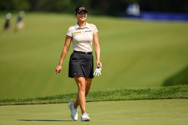 Jun 25, 2022; Bethesda, Maryland, USA; In Gee Chun was to the 17th green during the third round of the KPMG Women's PGA Championship golf tournament at Congressional Country Club. Mandatory Credit: Scott Taetsch-USA TODAY Sports