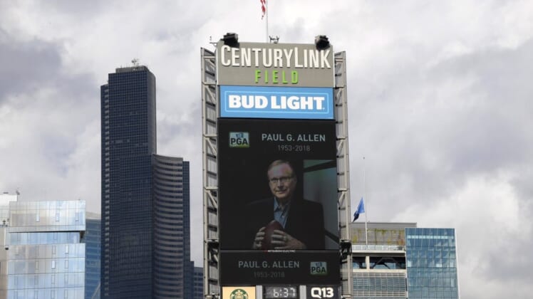 Nov 4, 2018; Seattle, WA, USA; A moment of silence is observed in the memory of Seattle Seahawks owner Paul Allen before the game against the Los Angeles Chargers at CenturyLink Field. Mandatory Credit: Kirby Lee-USA TODAY Sports