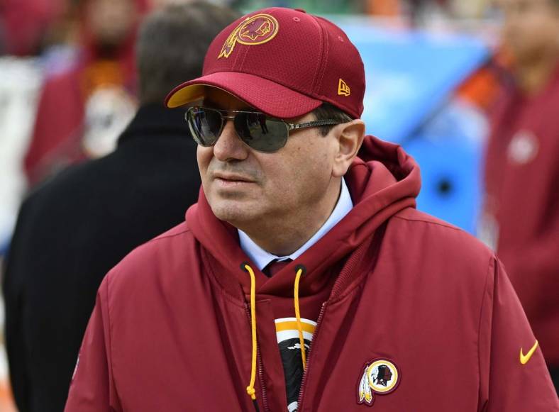 Dec 30, 2018; Landover, MD, USA; Washington Redskins owner Daniel Snyder on the field before the game between the Washington Redskins and the Philadelphia Eagles at FedEx Field. Mandatory Credit: Brad Mills-USA TODAY Sports