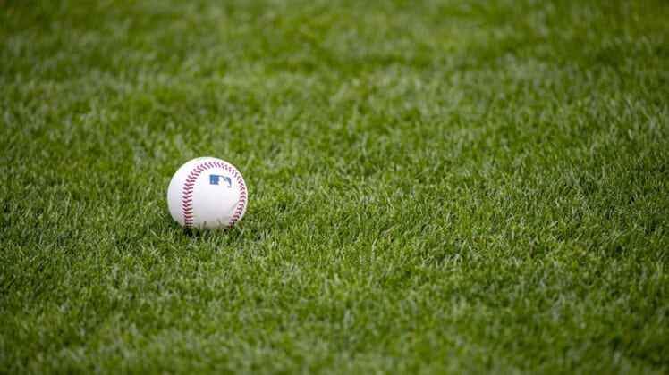 May 13, 2019; Minneapolis, MN, USA; A general view of a ball on the field during batting practice prior to the game between the Los Angeles Angels and Minnesota Twins at Target Field. Mandatory Credit: Jesse Johnson-USA TODAY Sports