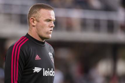 Aug 21, 2019; Washington, D.C., USA; D.C. United forward Wayne Rooney (9) looks on before a game against the New York Red Bulls at Audi Field. Mandatory Credit: Scott Taetsch-USA TODAY Sports