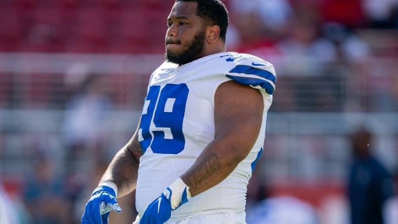 August 10, 2019; Santa Clara, CA, USA; Dallas Cowboys defensive tackle Antwaun Woods (99) before the game against the San Francisco 49ers at Levi's Stadium. Mandatory Credit: Kyle Terada-USA TODAY Sports