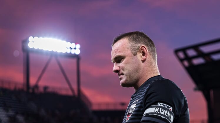 Aug 21, 2019; Washington, D.C., USA; D.C. United forward Wayne Rooney (9) takes the field before the game against the New York Red Bulls at Audi Field. Mandatory Credit: Scott Taetsch-USA TODAY Sports