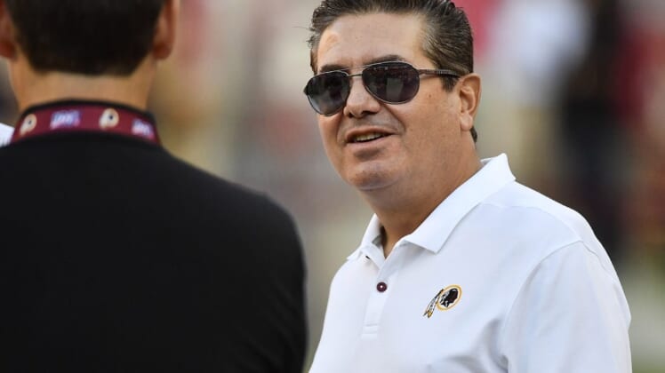 Aug 29, 2019; Landover, MD, USA; Washington Redskins owner Daniel Snyder on the field before the game against the Baltimore Ravens at FedExField. Mandatory Credit: Brad Mills-USA TODAY Sports