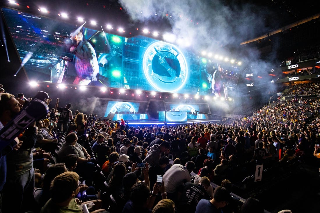 Sep 29, 2019; Philadelphia, PA, USA; Musical entertainer Zed performs during the Overwatch League Grand Finals e-sports event between the Vancouver Titans and San Francisco Shock at Wells Fargo Center. Mandatory Credit: Bill Streicher-USA TODAY Sports