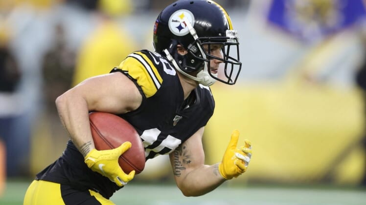 Nov 10, 2019; Pittsburgh, PA, USA;  Pittsburgh Steelers wide receiver Ryan Switzer (10) turns a kick-off against the Los Angeles Rams during the first quarter at Heinz Field. Pittsburgh won 17-12.  Mandatory Credit: Charles LeClaire-USA TODAY Sports