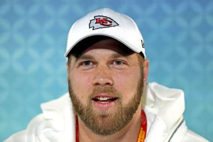 Jan 27, 2020; Miami, FL, USA; Kansas City Chiefs offensive tackle Mitchell Schwartz (71) during Super Bowl LIV Opening Night at Marlins Park.  Mandatory Credit: Douglas Defelice-USA TODAY Sports