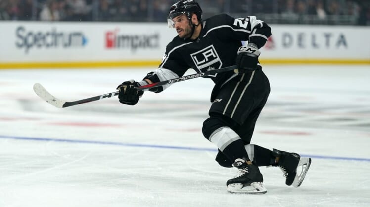 Feb 20, 2020; Los Angeles, California, USA; Los Angeles Kings right wing Martin Frk (29) shoots the puck against the Florida Panthers in the second period at Staples Center. Mandatory Credit: Kirby Lee-USA TODAY Sports