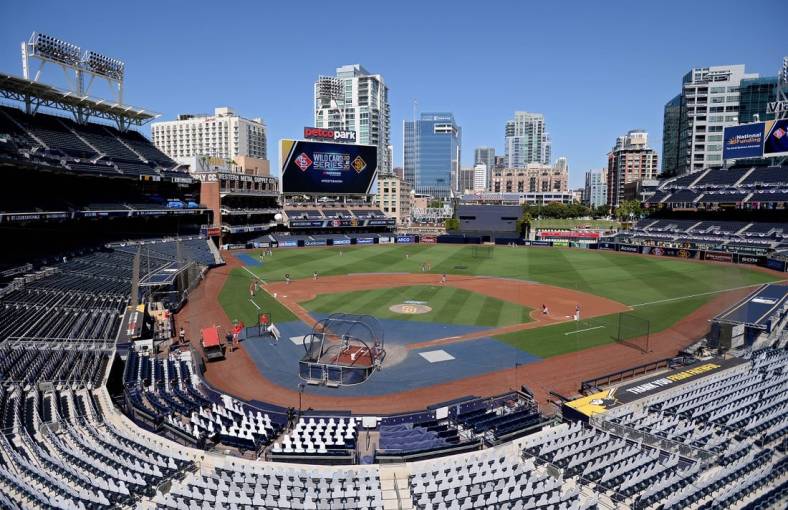 Sep 30, 2020; San Diego, California, USA; A general view of the interior of Petco Park as the St. Louis Cardinals warm up before the game against the San Diego Padres. Mandatory Credit: Orlando Ramirez-USA TODAY Sports