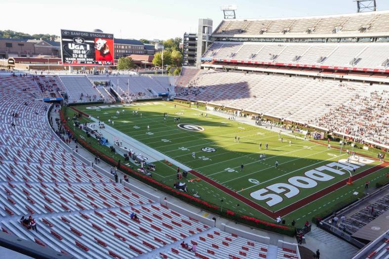 Oct 3, 2020; Athens, Georgia, USA;  A general view of the stadium prior to the game between the Georgia Bulldogs and the Auburn Tigers at Sanford Stadium. Mandatory Credit: Dale Zanine-USA TODAY Sports