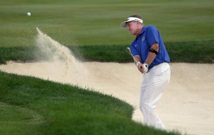 Paul Broadhurst blasts out of the No. 15 bunker during the third round of the Bridgestone Senior Players Championship at Firestone Country Club on Saturday, June 26, 2021, in Akron, Ohio.

Bridge R3 8