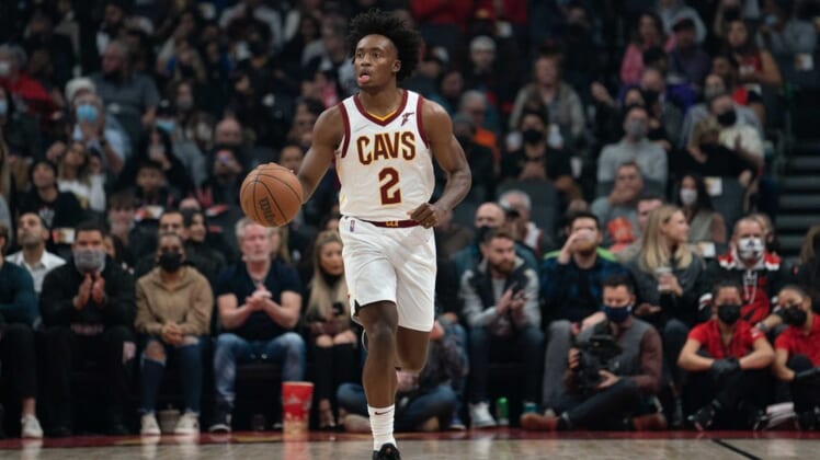 Nov 5, 2021; Toronto, Ontario, CAN; Cleveland Cavaliers guard Collin Sexton (2) dribbles the ball during the first quarter against the Toronto Raptors at Scotiabank Arena. Mandatory Credit: Nick Turchiaro-USA TODAY Sports