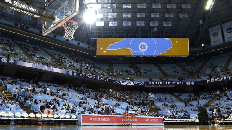 Nov 5, 2021; Chapel Hill, NC, USA;  An overall view of the court at Dean Smith Center. Mandatory Credit: Bob Donnan-USA TODAY Sports