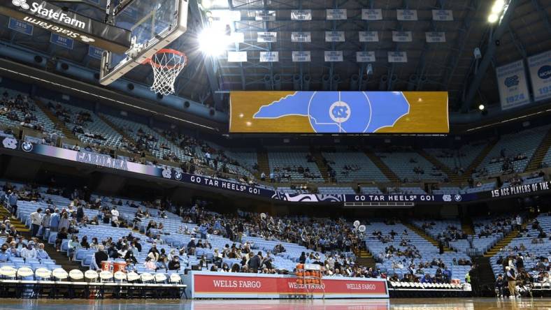 Nov 5, 2021; Chapel Hill, NC, USA;  An overall view of the court at Dean Smith Center. Mandatory Credit: Bob Donnan-USA TODAY Sports