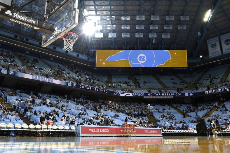 Nov 5, 2021; Chapel Hill, NC, USA;  An overall view of the court at Dean Smith Center. Mandatory Credit: Bob Donnan-USA TODAY Sports