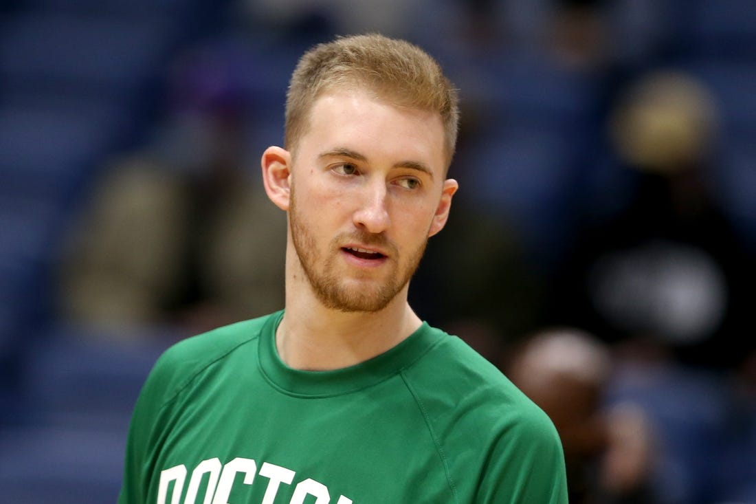 Jan 29, 2022; New Orleans, Louisiana, USA; Boston Celtics forward Sam Hauser (30) before their game against the New Orleans Pelicans at the Smoothie King Center. Mandatory Credit: Chuck Cook-USA TODAY Sports