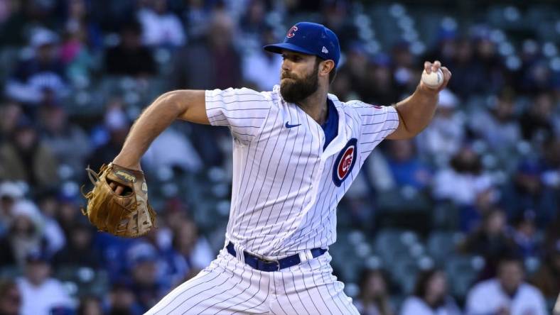 May 7, 2022; Chicago, Illinois, USA;  Chicago Cubs starting pitcher Daniel Norris (49) delivers against the Los Angeles Dodgers during the first inning at Wrigley Field. Mandatory Credit: Matt Marton-USA TODAY Sports