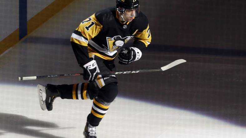 May 13, 2022; Pittsburgh, Pennsylvania, USA; Pittsburgh Penguins center Evgeni Malkin (71) takes the ice against the New York Rangers during the first period in game six of the first round of the 2022 Stanley Cup Playoffs at PPG Paints Arena. The Rangers won 5-3. Mandatory Credit: Charles LeClaire-USA TODAY Sports