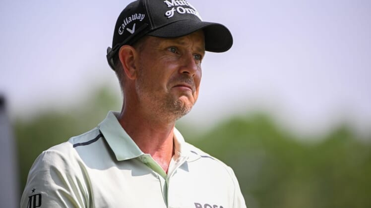 May 20, 2022; Tulsa, OK, USA;  Henrik Stenson looks on from the ninth tee during the second round of the PGA Championship golf tournament at Southern Hills Country Club. Mandatory Credit: Orlando Ramirez-USA TODAY Sports
