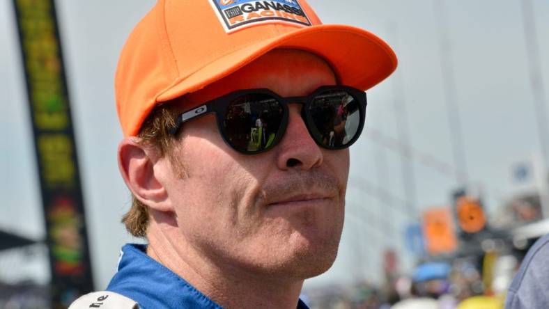 Chip Ganassi Racing driver Scott Dixon (9) stands in the pit Sunday, May 29, 2022, after the 106th running of the Indianapolis 500 at Indianapolis Motor Speedway