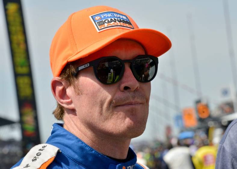 Chip Ganassi Racing driver Scott Dixon (9) stands in the pit Sunday, May 29, 2022, after the 106th running of the Indianapolis 500 at Indianapolis Motor Speedway