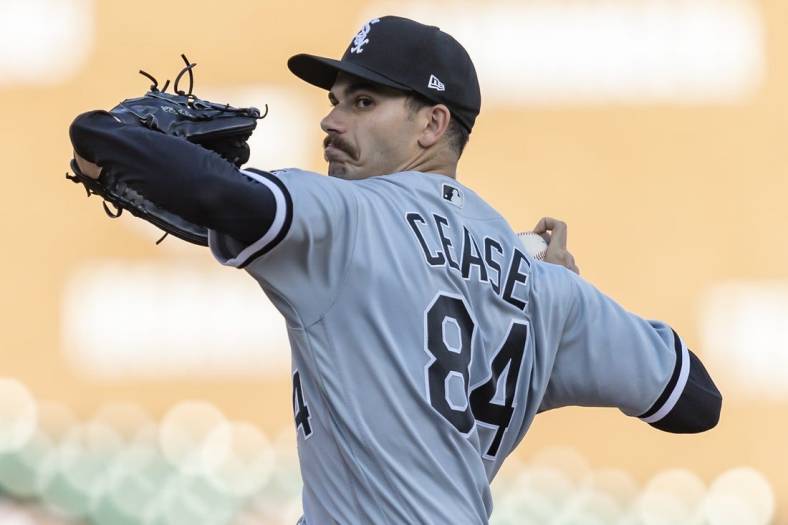 Jun 14, 2022; Detroit, Michigan, USA; Chicago White Sox starting pitcher Dylan Cease (84) pitches during the first inning against the Detroit Tigers at Comerica Park. Mandatory Credit: Raj Mehta-USA TODAY Sports