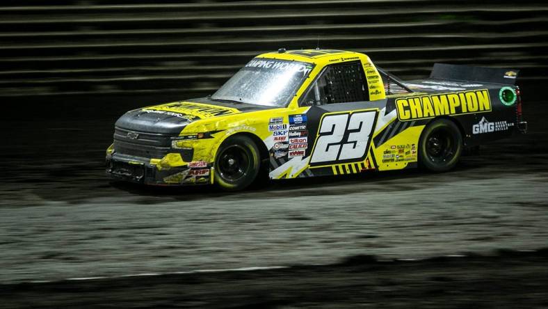 NASCAR Camping World Truck Series driver Grant Enfinger (23) races during the Clean Harbors 150 presented by Premier Chevy Dealers, Saturday, June 18, 2022, at Knoxville Raceway in Knoxville, Iowa.

220618 Nascar Trucks Ia 022 Jpg