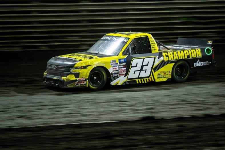 NASCAR Camping World Truck Series driver Grant Enfinger (23) races during the Clean Harbors 150 presented by Premier Chevy Dealers, Saturday, June 18, 2022, at Knoxville Raceway in Knoxville, Iowa.

220618 Nascar Trucks Ia 022 Jpg