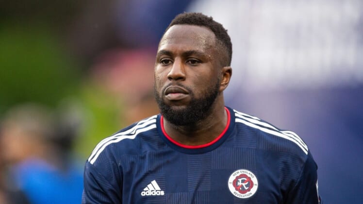 Jun 19, 2022; Foxborough, Massachusetts, USA; New England Revolution forward Jozy Altidore (14) reacts during the second half against Minnesota United FC at Gillette Stadium. Mandatory Credit: Paul Rutherford-USA TODAY Sports