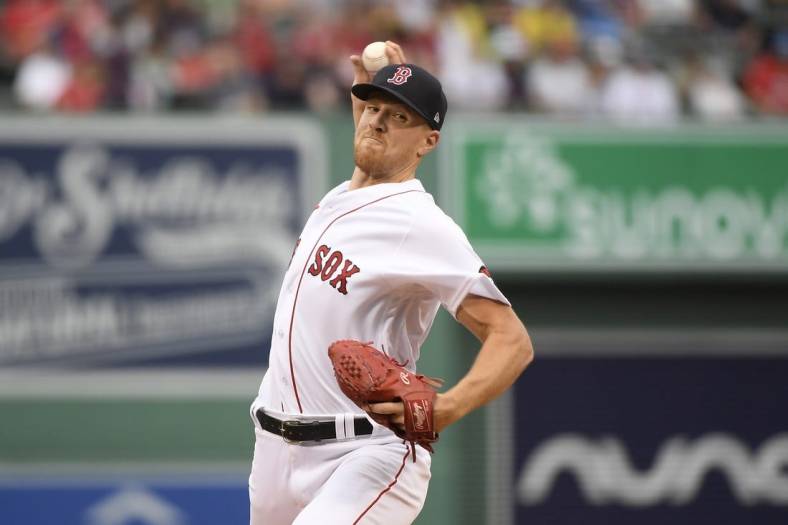 Jul 5, 2022; Boston, Massachusetts, USA;  Boston Red Sox starting pitcher Nick Pivetta (37) pitches during the first inning against the Tampa Bay Rays at Fenway Park. Mandatory Credit: Bob DeChiara-USA TODAY Sports