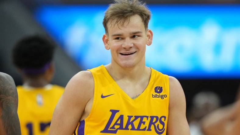 Jul 2, 2022; San Francisco, CA, USA; Los Angeles Lakers guard Mac McClung (55) during the third quarter against the Miami Heat at the California Summer League at Chase Center. Mandatory Credit: Darren Yamashita-USA TODAY Sports