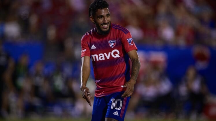 Jul 4, 2022; Frisco, Texas, USA; FC Dallas forward Jesus Ferreira (10) in action during the game between FC Dallas and Inter Miami at Toyota Stadium. Mandatory Credit: Jerome Miron-USA TODAY Sports