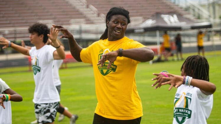 Sammy Watkins, a professional football player for the Green Bay Packers and graduate of South Fort Myers High School participates in a youth football camp that bears his name at South Fort Myers High School on Thursday, July 14, 2022.Sammyv0414