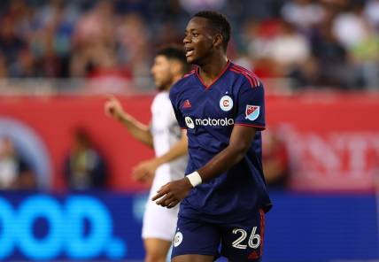 Jul 13, 2022; Chicago, Illinois, USA; Chicago Fire forward Jhon Duran (26) during the second half at Soldier Field. Mandatory Credit: Mike Dinovo-USA TODAY Sports