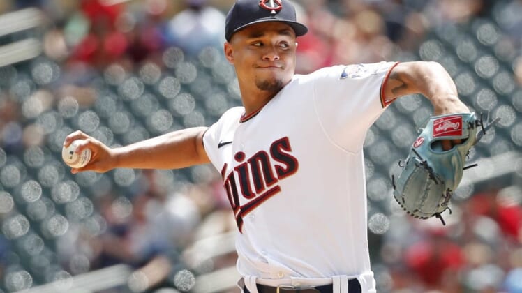 Jul 17, 2022; Minneapolis, Minnesota, USA; Minnesota Twins starting pitcher Chris Archer (17) throws to the Chicago White Sox in the first inning at Target Field. Mandatory Credit: Bruce Kluckhohn-USA TODAY Sports