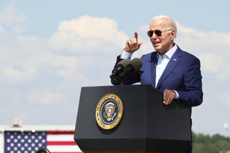 President Joe Biden speaks at Brayton Point Commerce Center in Somerset on Wednesday, July 20, 2022.

President