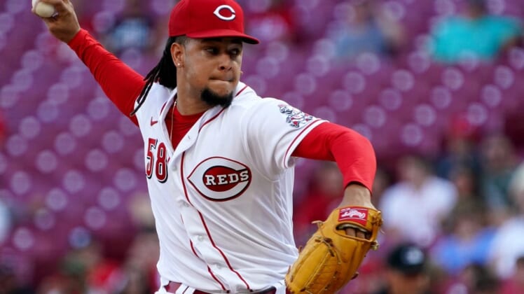 Cincinnati Reds starting pitcher Luis Castillo (58) delivers during the second inning of a baseball game against the Miami Marlins, Wednesday, July 27, 2022, at Great American Ball Park in Cincinnati.Miami Marlins At Cincinnati Reds July 27 0008