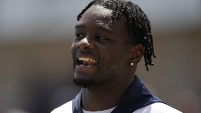 Jul 27, 2022; Oxnard, CA, USA; Dallas Cowboys receiver Michael Gallup (13) during training camp at the River Ridge Fields. Mandatory Credit: Kirby Lee-USA TODAY Sports