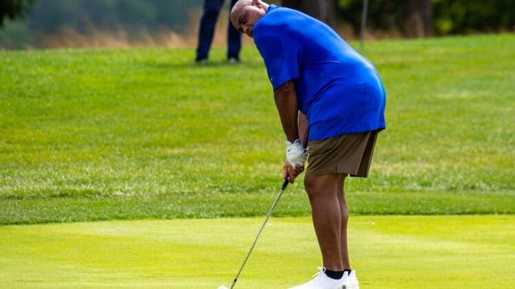 Jul 28, 2022; Bedminster, NJ, USA; Former NBA player Charles Barkley during the LIV Invitational Pro-Am at Trump National Golf Club Bedminster. Mandatory Credit: John Jones-USA TODAY Sports