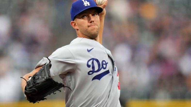 Jul 28, 2022; Denver, Colorado, USA; Los Angeles Dodgers starting pitcher Tyler Anderson (31) delivers a pitch in the first inning against the Colorado Rockies at Coors Field. Mandatory Credit: Ron Chenoy-USA TODAY Sports