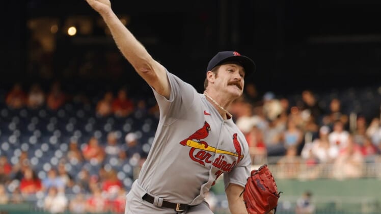 Jul 29, 2022; Washington, District of Columbia, USA; St. Louis Cardinals starting pitcher Miles Mikolas (39) pitches against the Washington Nationals during the first inning at Nationals Park. Mandatory Credit: Geoff Burke-USA TODAY Sports