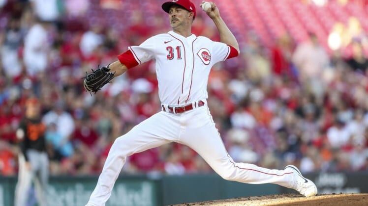 Jul 29, 2022; Cincinnati, Ohio, USA; Cincinnati Reds starting pitcher Mike Minor (31) pitches against the Baltimore Orioles in the second inning at Great American Ball Park. Mandatory Credit: Katie Stratman-USA TODAY Sports