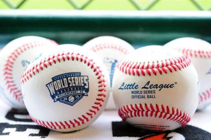 Aug 21, 2019; South Williamsport, PA, USA; A general view of the baseballs used during the game between the Asia-Pacific Region and Japan Region during the Little League World Series at Howard J. Lamade Stadium. Mandatory Credit: Evan Habeeb-USA TODAY Sports