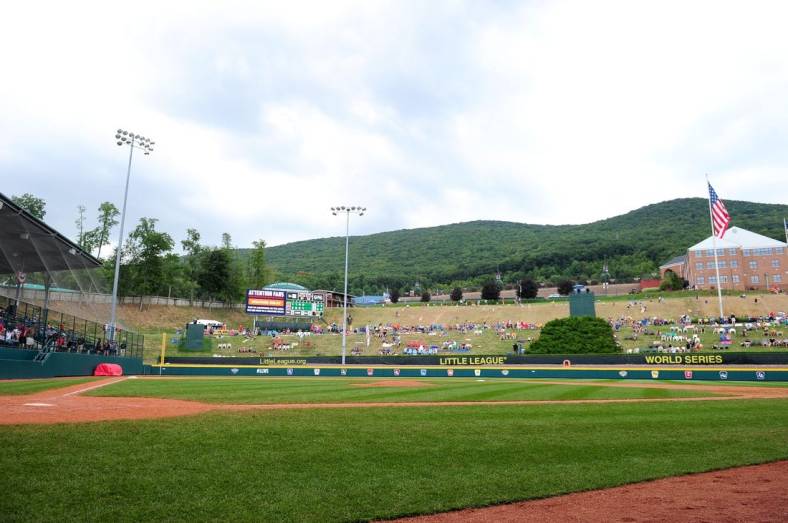 Aug 21, 2019; South Williamsport, PA, USA; A general view of the stadium during a weather delay in the game between the Asia-Pacific Region and Japan Region during the Little League World Series at Howard J. Lamade Stadium. Mandatory Credit: Evan Habeeb-USA TODAY Sports