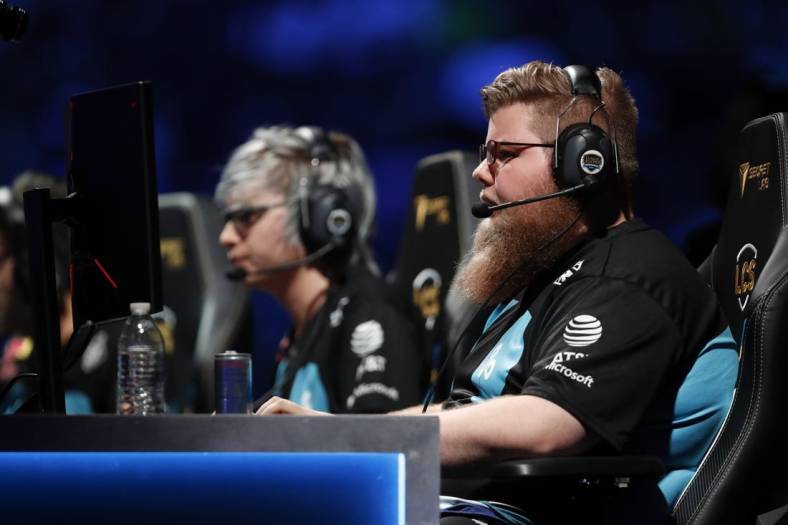 Aug 25, 2019; Detroit, MI, USA; Cloud9 player Tristan Stidam plays during the LCS Summer Finals event against Team Liquid at Little Caesars Arena. Mandatory Credit: Raj Mehta-USA TODAY Sports