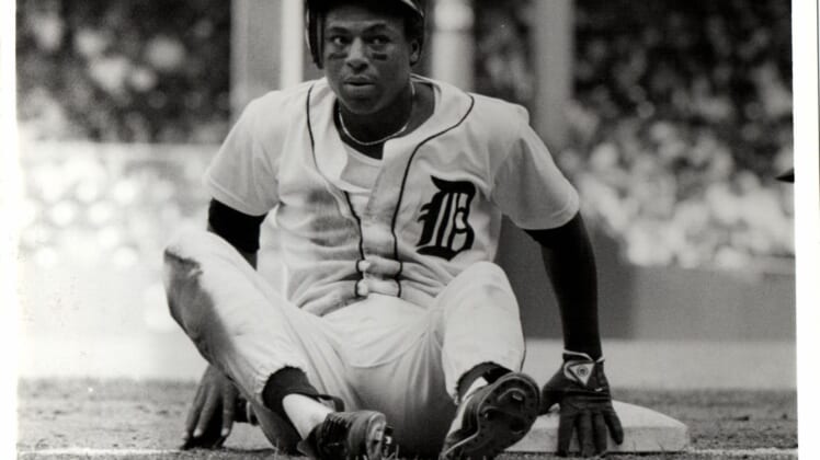 Lou Whitaker of the Detroit Tigers during a game at Tiger Stadium in 1987Louwhitaker017