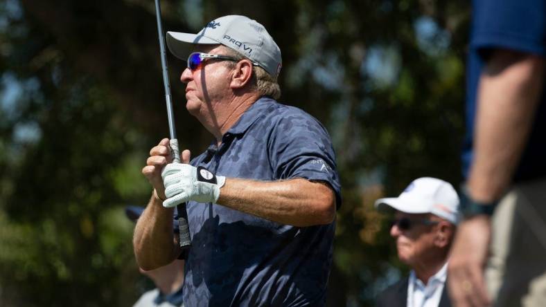 Billy Mayfair tees off at the first hole during the Chubb Classic Pro Am, Wednesday, April 14, 2021, at the Tiburon Golf Club in North Naples.

Ndn 0413 Ja Chubb Classic 09