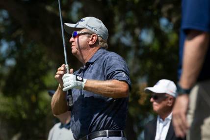 Billy Mayfair tees off at the first hole during the Chubb Classic Pro Am, Wednesday, April 14, 2021, at the Tiburon Golf Club in North Naples.

Ndn 0413 Ja Chubb Classic 09