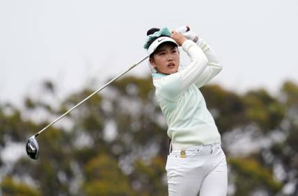 Jun 3, 2021; San Francisco, California, USA; Lucy Li plays her shot from the second tee during the first round of the U.S. Women's Open golf tournament at The Olympic Club. Mandatory Credit: Kyle Terada-USA TODAY Sports