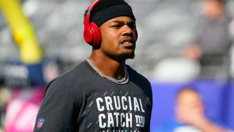 New York Giants wide receiver Sterling Shepard on the field for warm ups before the Giants face the Los Angeles Rams at MetLife Stadium on Sunday, Oct. 17, 2021, in East Rutherford.

Nyg Vs Lar